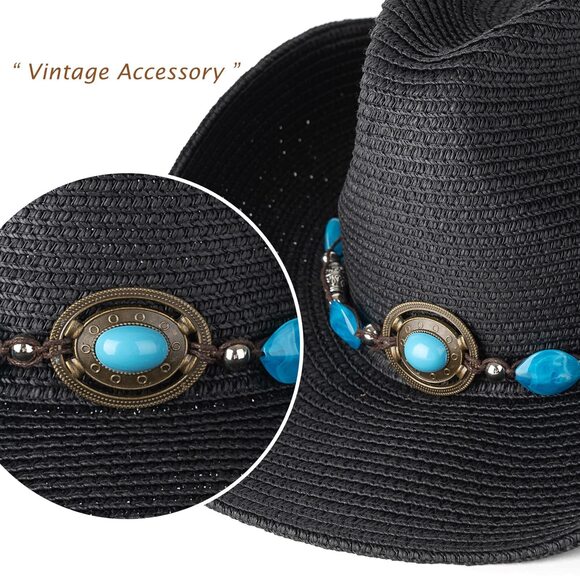 8935 Straw Cowboy Hat For Women & Men Western Cowgirl With Wide Brim